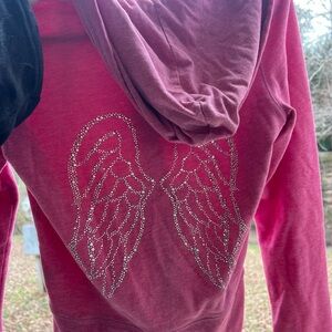 Victorias Secret Pink Hoodie with Rhinestone Angel Wings